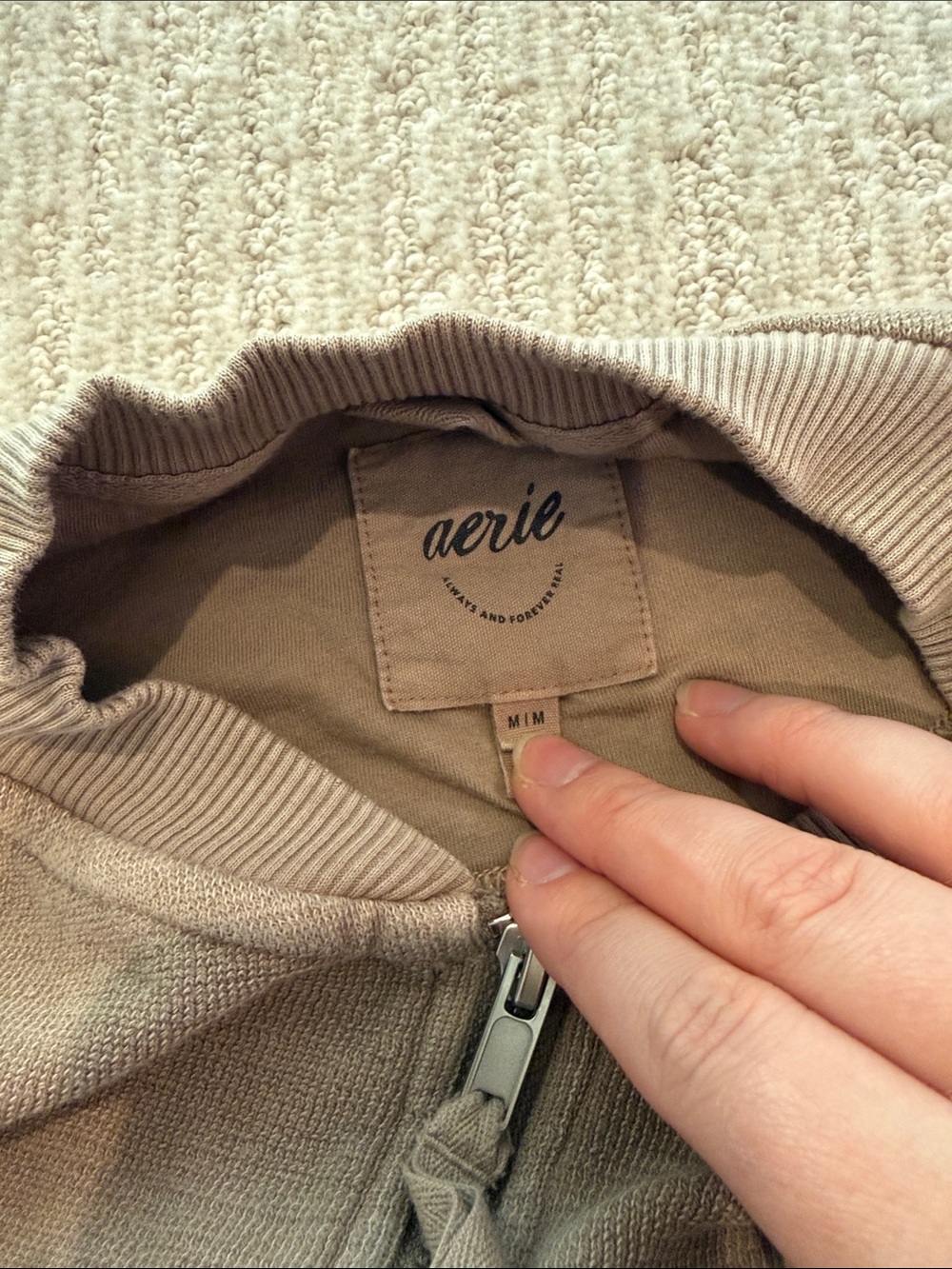 Aerie Women’s Full-Zip Comfy Bomber Jacket - Taupe - Picture 2 of 4